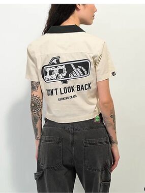 Lurking Class by Sketchy Tank Look Work Tan Crop Woven Shirt